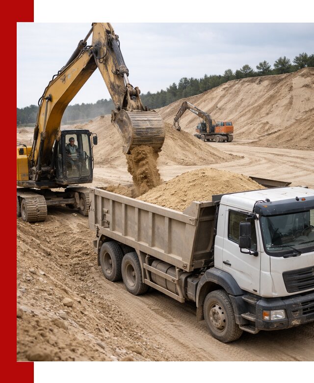 Доставка карьерного песка с самосвалами и разгрузкой в Мурманске