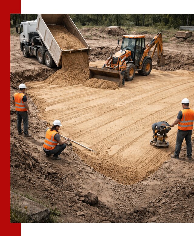 Устройство песчаной подушки для фундаментов и дорог в Мурманске